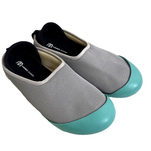 MAHABIS Size 39 BREATHE SUMMER SLIPPERS With Removable Sole Gray Turquoise - Picture 1 of 10